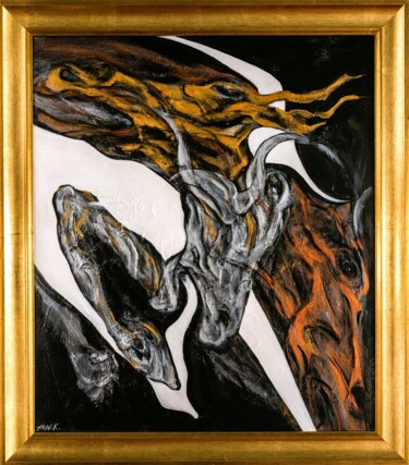 Pittura intitolato "BRONCO" da Alan Hieronim Konopczyński, Opera d'arte originale, Acrilico Montato su Metallo