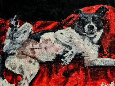 Peinture intitulée "Olympia's Dog" par Alina Khoznan, Œuvre d'art originale, Acrylique Monté sur Châssis en bois