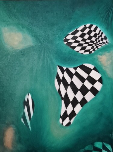 Painting titled "Emergence" by Mihaela-Sonia Enache, Original Artwork, Oil Mounted on Wood Stretcher frame