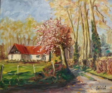 Peinture intitulée "Printemps en Norman…" par Jean Quéméré, Œuvre d'art originale, Huile Monté sur Châssis en bois
