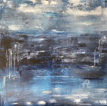 Painting titled "Rêverie en bleue" by Christine Barth Mroz, Original Artwork, Acrylic Mounted on Wood Stretcher frame
