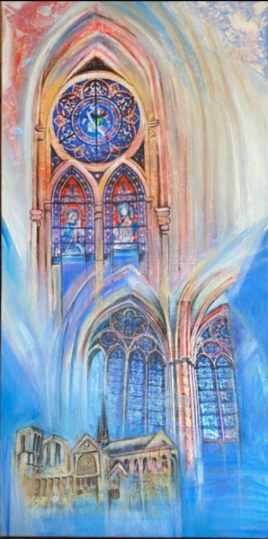 Painting titled "Notre Dame Voûte N°3" by Josette Karsenti (josie), Original Artwork, Acrylic Mounted on Wood Stretcher frame