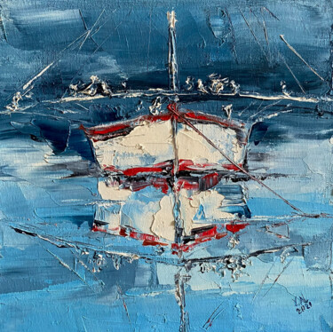 White boat Peinture intitulée "White boat" par Volodymyr Nezdiimynoha, Œuvre d'art originale, Huile Monté sur Châssis en bois