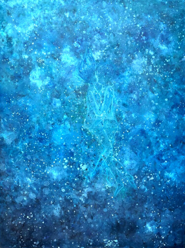 Schilderij getiteld "Cosmic love" door Viki Dar, Origineel Kunstwerk, Olie Gemonteerd op Frame voor houten brancard
