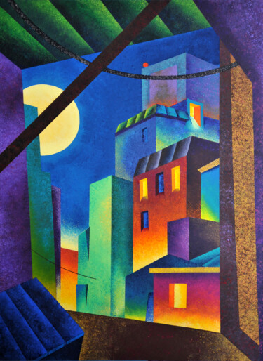 Pintura intitulada "Notturno urbano" por Giancarlo Colombo, Obras de arte originais, Acrílico Montado em Armação em madeira