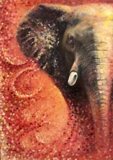 「Memory Mosaic」というタイトルの絵画 Aligadzhi Magomedovによって, オリジナルのアートワーク, オイル ウッドストレッチャーフレームにマウント