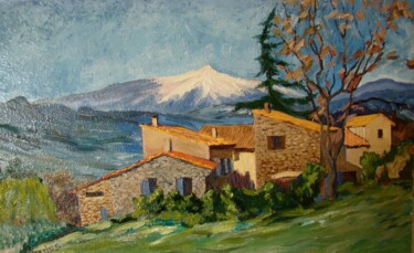 绘画 标题为“Vue sur Mont Ventoux” 由Nardus, 原创艺术品, 油 安装在木质担架架上