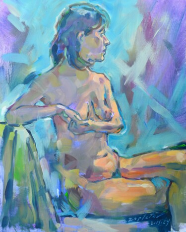 绘画 标题为“FEMALE NUDE IN PROF…” 由Raymond Zaplatar, 原创艺术品, 油 安装在木板上