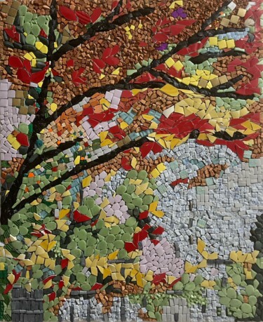 Sculpture intitulée "Whispers of Autumn" par Erieta Gajtani, Œuvre d'art originale, Mosaïque Monté sur Panneau de bois