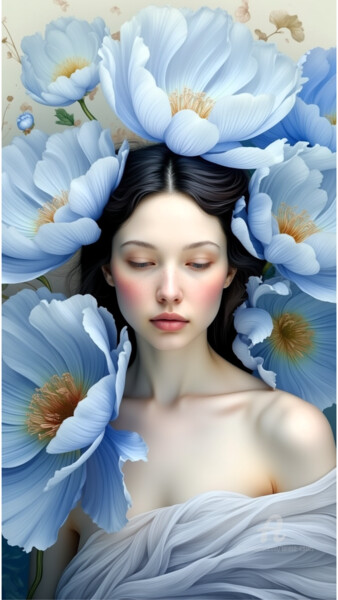 Digitale Kunst getiteld "18-Decorative flora…" door Teresa Casas, Origineel Kunstwerk, AI gegenereerde afbeelding