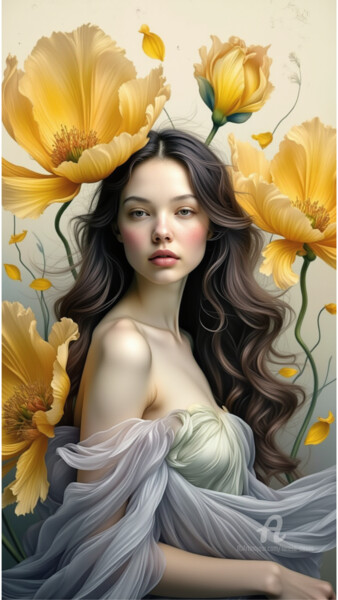 19-Decorative floral visage portrait 数字艺术 标题为“19-Decorative flora…” 由Teresa Casas, 原创艺术品, AI生成的图像