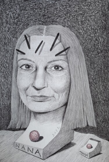 Drawing titled "Nanana" by Milto Sideris, Original Artwork, Ballpoint pen
