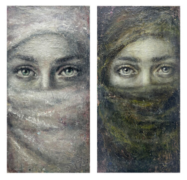 绘画 标题为“Eyes contact diptych” 由Margarita Ivanova, 原创艺术品, 油 安装在木质担架架上