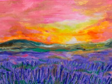 绘画 标题为“Lavender field” 由Ninel Ponoma, 原创艺术品, 丙烯 安装在木质担架架上