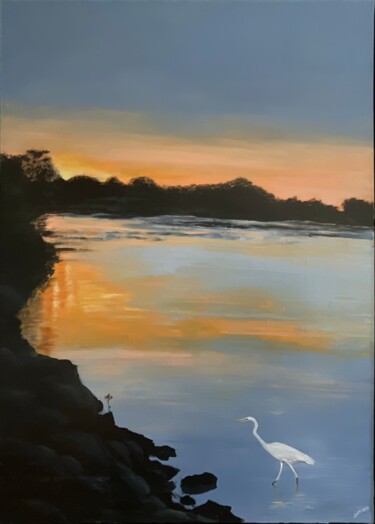 Peinture intitulée "The grat Egret" par Gisèle Eisenmann Montagné, Œuvre d'art originale, Huile Monté sur Châssis en bois