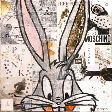 Peinture intitulée "Bunny" par Anne-Laure Strahlheim Y Pastor, Œuvre d'art originale, Collages Monté sur Châssis en bois