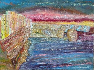 Painting titled "Lever de soleil sur…" by Jm Mariani, Original Artwork, Oil Mounted on Wood Stretcher frame