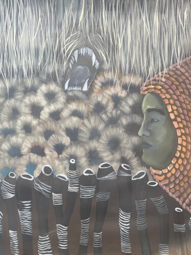 Peinture intitulée "Mi humains mi animal" par Laila Halidou, Œuvre d'art originale, Acrylique