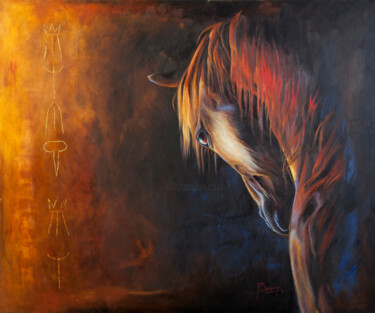 Schilderij getiteld "Φλόγα (Flame)" door Marina Vaporaki, Origineel Kunstwerk, Olie Gemonteerd op Frame voor houten brancard