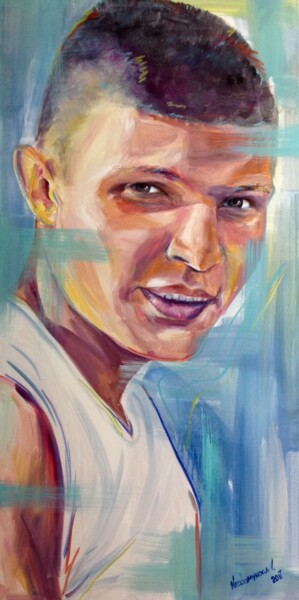 Portrait of a young man 绘画 标题为“Portrait of a young…” 由Volodymyr Nezdiimynoha, 原创艺术品, 丙烯 安装在木质担架架上