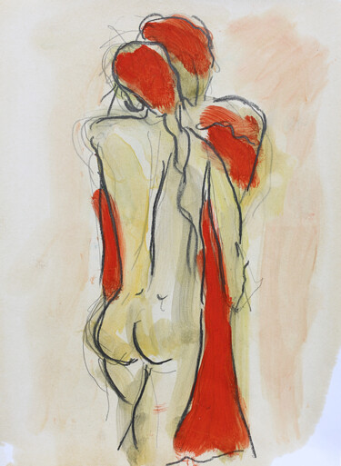 Couple d'après Schiele Peinture intitulée "Couple d'après Schi…" par Jean Mirre, Œuvre d'art originale, Huile