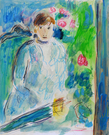 Peinture intitulée "Eté jeune femme prè…" par Jean Mirre, Œuvre d'art originale, Huile
