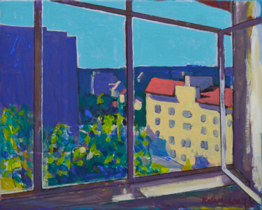 Spring view from the balcony Peinture intitulée "Spring view from th…" par Mykola Kozlovskyi, Œuvre d'art originale, Acrylique Monté sur Châssis en bois