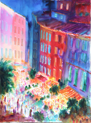 La nuit au village et ses promesses 绘画 标题为“La nuit au village…” 由Michel Charrier, 原创艺术品, 水彩