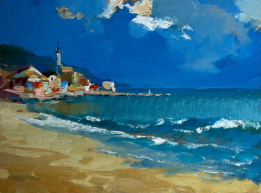 Malerei mit dem Titel "Walking along the s…" von Yuriy Suprunchuk, Original-Kunstwerk, Öl Auf Karton montiert