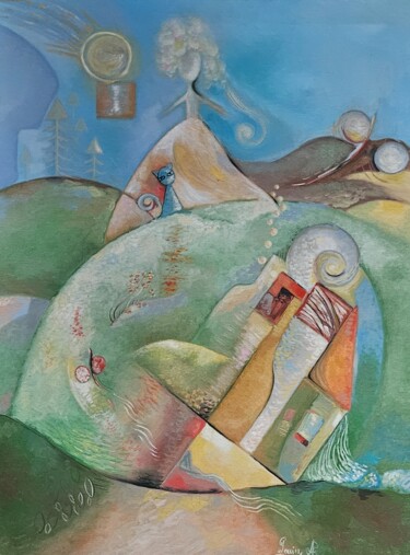 Painting titled "Fairy Tale" by Roxana Donisanu, Original Artwork, Oil Mounted on Wood Stretcher frame