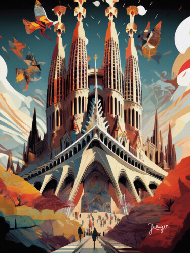 Les anges volants de Barcelone 数字艺术 标题为“Les anges volants d…” 由Joelle Wenger, 原创艺术品, AI生成的图像