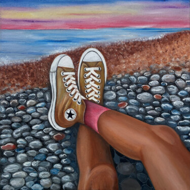 Painting titled "Legs against the su…" by Katrin Ka, Original Artwork, Oil Mounted on Wood Stretcher frame