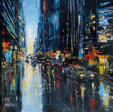 Night city 3 Pittura intitolato "Night city 3" da Volodymyr Nezdiimynoha, Opera d'arte originale, Olio Montato su Telaio per barella in l…