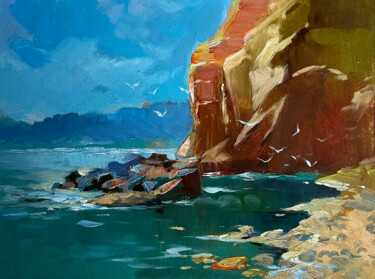 Peinture intitulée "Rocky seashore" par Yuriy Suprunchuk, Œuvre d'art originale, Huile Monté sur Carton