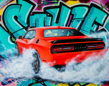 Dodge style (car, graffiti, airbrush 90*70*2cm) 绘画 标题为“Dodge style (car, g…” 由Sergey Stetsenko, 原创艺术品, 丙烯 安装在木质担架架上