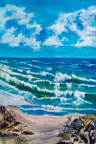 Painting titled "seascape" by Maryna Krasilovska Blasizza, Original Artwork, Acrylic