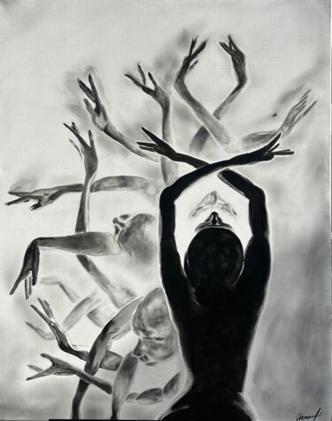 Figure with dancing arms Painting titled "Figure with dancing…" by Natalivibe, Original Artwork, Ink Mounted on Wood Stretcher frame