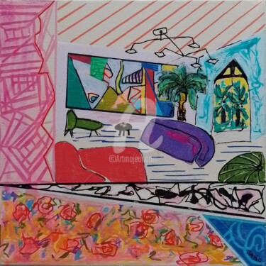 Painting titled "Miami Living" by Jan O'Sullivan, Original Artwork, Marker Mounted on Wood Stretcher frame