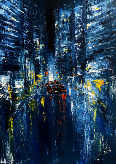 Картина под названием "Manhattan at night 2" - Volodymyr Nezdiimynoha, Подлинное произведение искусства, Масло Установлен на…