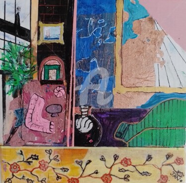 绘画 标题为“Town and Country” 由Jan O'Sullivan, 原创艺术品, 标记 安装在木质担架架上