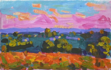 绘画 标题为“Sunset. Evening Vie…” 由Mykola Kozlovskyi, 原创艺术品, 油 安装在木质担架架上