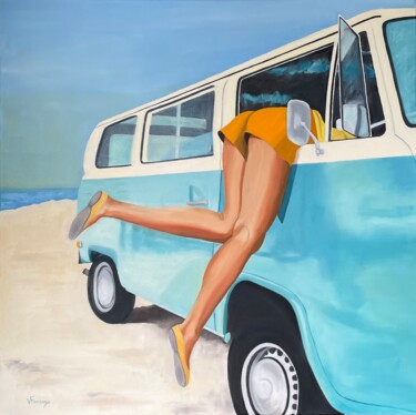 Combi VW 绘画 标题为“Combi VW” 由Virginie Monange, 原创艺术品, 油 安装在木质担架架上