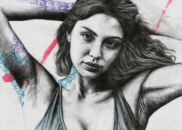 Strange Machines | line art tattoo woman portrait 图画 标题为“Strange Machines |…” 由Marco Paludet, 原创艺术品, 铅笔