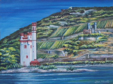 Der Binger Mäuseturm Peinture intitulée "Der Binger Mäuseturm" par Olga Milova, Œuvre d'art originale, Huile Monté sur Châssis en bois