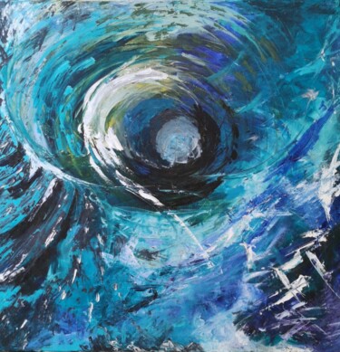 Ζωγραφική με τίτλο "Blue Vortex" από Mihaela-Sonia Enache, Αυθεντικά έργα τέχνης, Λάδι Τοποθετήθηκε στο Ξύλινο φορείο σκελετό