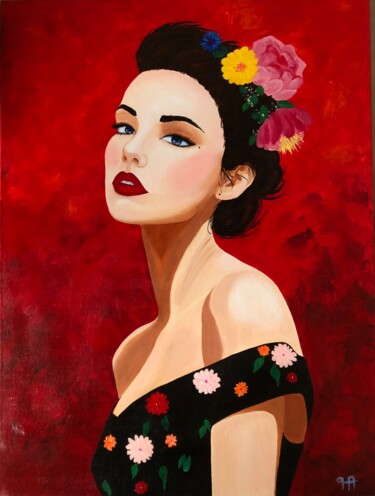 Peinture intitulée "ROUGE BAISERS" par Françoise Augustine, Œuvre d'art originale, Acrylique Monté sur Châssis en bois