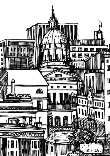 Digital Arts titled "City Hall in the He…" by Tatiana Alekseeva, Original Artwork, Ink