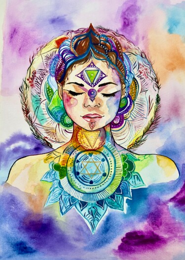 "Diva Glubiniya" — The Inner Ocean of Feminine Power Peinture intitulée ""Diva Glubiniya" —…" par Yulia Ramosh, Œuvre d'art originale, Aquarelle