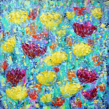 Painting titled "Flowers of health" by Denis Kuvayev, Original Artwork, Acrylic Mounted on Cardboard