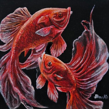 绘画 标题为“GoldFish” 由Alina Khoznan, 原创艺术品, 丙烯 安装在木质担架架上